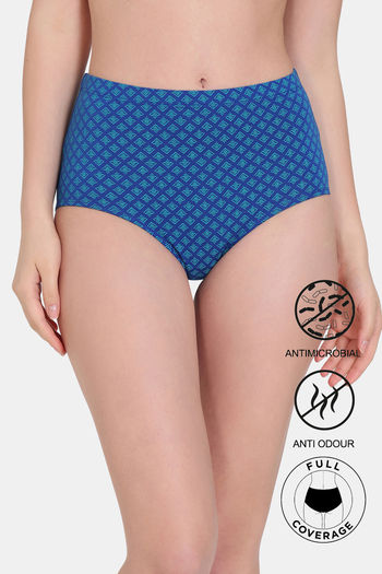 Buy Zivame Anti-Microbial High Rise Full Coverage Hipster Panty - Wave Stroke Blue